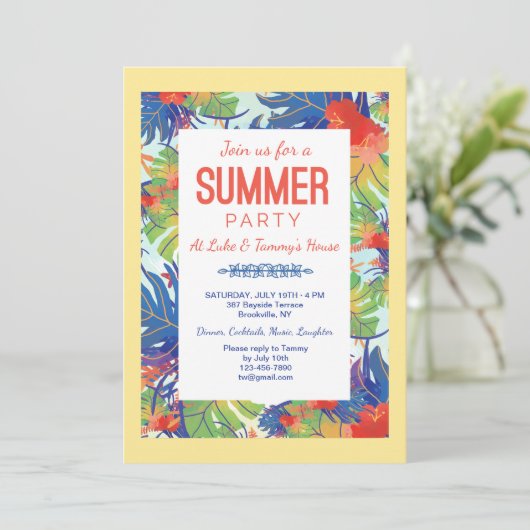 夏のパーティーの葉招待状 招待状 (スタンド正面)