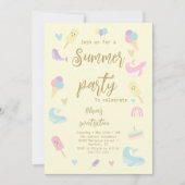 夏のパーティーアイスクリーム書道誕生日パーティー 招待状 (正面)