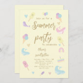 夏のパーティーアイスクリーム書道誕生日パーティー 招待状 (正面/裏面)