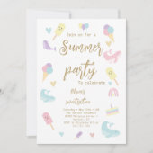 夏のパーティーアイスクリーム書道誕生日パーティー 招待状 (正面)