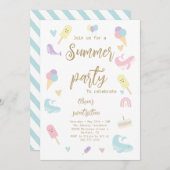 夏のパーティーアイスクリーム書道誕生日パーティー 招待状 (正面/裏面)