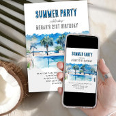 夏のパーティーウォーターカラートロピカルプール誕生日 招待状