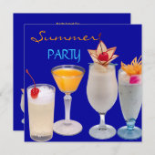 夏のパーティーカクテルドリンクブルーイエロー 招待状 (正面/裏面)