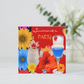 夏のパーティーカクテルドリンクレッドブルーイエロー 招待状 (スタンド正面)