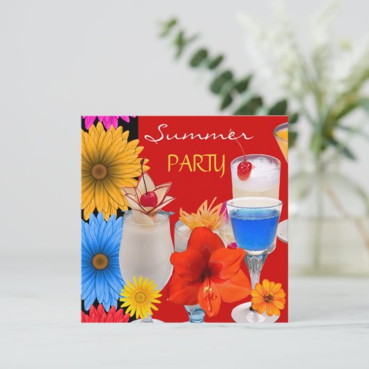 夏のパーティーカクテルドリンクレッドブルーイエロー 招待状 (スタンド正面)