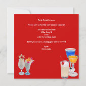 夏のパーティーカクテルドリンクレッドブルーイエロー 招待状 (裏面)