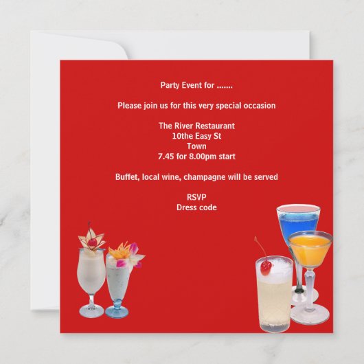夏のパーティーカクテルドリンクレッドブルーイエロー 招待状 (裏面)