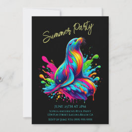 夏のパーティーカラフル – シーライオンスプラッシュ招待状 招待状