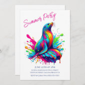 夏のパーティーカラフル – シーライオンスプラッシュ 招待状 (正面/裏面)