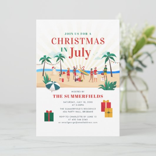 夏のパーティークリスマス7月の家族懇親会 招待状 (スタンド正面)