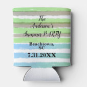 夏のパーティーグレーグリーンブルーウォーター色のストライプ 缶クーラー (裏面)