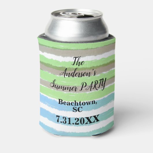 夏のパーティーグレーグリーンブルーウォーター色のストライプ 缶クーラー (缶裏面)
