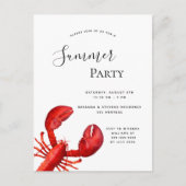 夏のパーティーシーフードレッドロブスター白の招待 ポストカード (正面)