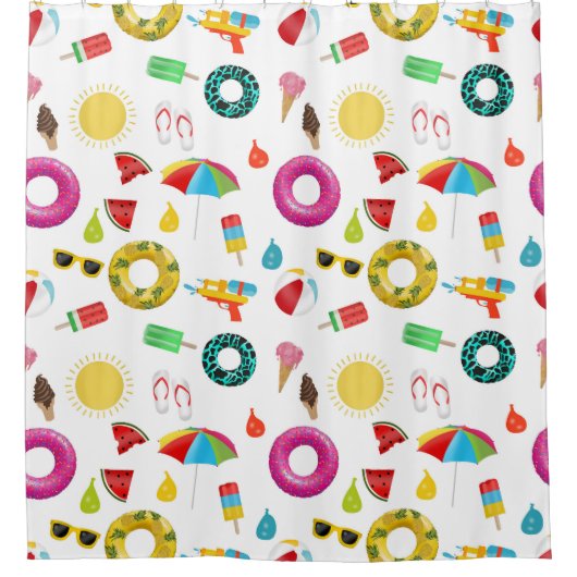 夏のパーティービーチおもしろいパターン シャワーカーテン (正面)