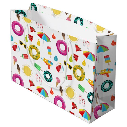 夏のパーティービーチプールおもしろいパターン ラージペーパーバッグ (裏面アングル)