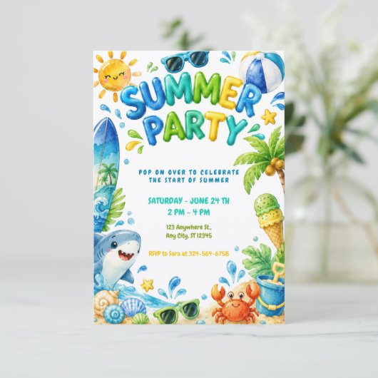 夏のパーティービーチ誕生日会 招待状 (スタンド正面)