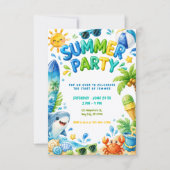 夏のパーティービーチ誕生日会 招待状 (正面)