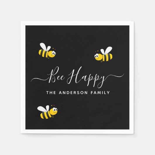 夏のパーティーブラックイエロービー幸せ(昆虫)マルハナバチ スタンダードカクテルナプキン (正面)