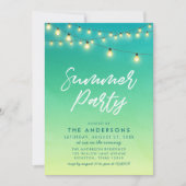 夏のパーティーライトの文字列の水色シーガラス 招待状 (正面)