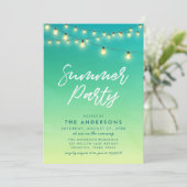 夏のパーティーライトの文字列の水色シーガラス 招待状 (スタンド正面)