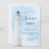夏のパーティーライトハウス沿岸ビーチブルー 招待状 (正面)