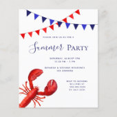 夏のパーティーレッドロブスターブルーの予算の招待 (正面)