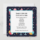 夏のパーティー楽しいグラフィック ブラック 招待状 (裏面)