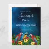夏のパーティー熱帯ダークブルーの夜の招待 ポストカード (正面/裏面)