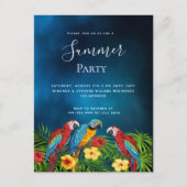 夏のパーティー熱帯ダークブルーの夜の招待 ポストカード (正面)