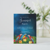 夏のパーティー熱帯ダークブルーの夜の招待 ポストカード (スタンド正面)