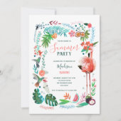 夏のパーティー熱帯ピンクのフラミンゴ 招待状 (正面)