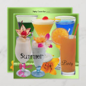 夏のパーティー熱帯ライムグリーンカクテルドリンク 招待状 (正面/裏面)