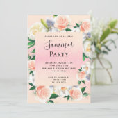 夏のパーティー緑豊かな花模様コーラルピンク 招待状 (スタンド正面)