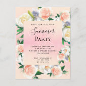 夏のパーティー緑豊かな花模様サンゴ桃の招待 ポストカード (正面)