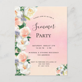 夏のパーティー緑豊かな花模様サンゴ桃の招待 ポストカード