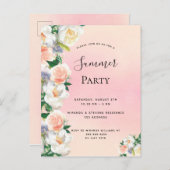 夏のパーティー緑豊かな花模様サンゴ桃の招待 ポストカード (正面/裏面)