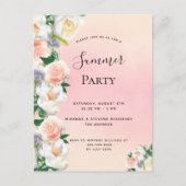 夏のパーティー緑豊かな花模様サンゴ桃の招待 ポストカード (正面)