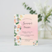 夏のパーティー緑豊かな花模様サンゴ桃の招待 ポストカード (スタンド正面)