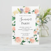 夏のパーティー緑豊かな花模様白サンゴ桃 招待状 (スタンド正面)