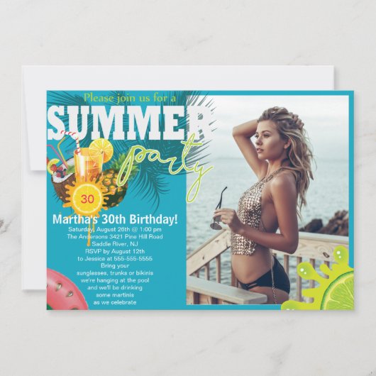 夏のパーティー誕生日おもしろいデザイン 招待状 (正面)