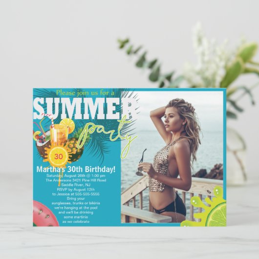 夏のパーティー誕生日おもしろいデザイン 招待状 (スタンド正面)