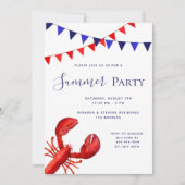 夏のパーティー赤ロブスタービーチ屋外 招待状 (正面)