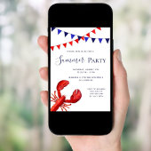 夏のパーティー赤ロブスタービーチ屋外 招待状