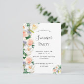 夏のパーティー赤面ピンク花模様の招待 ポストカード (スタンド正面)