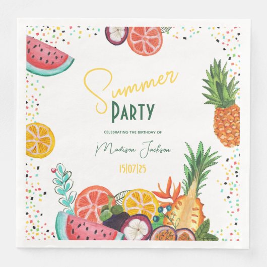 夏のパーティー黄色の熱帯果実の招待 (正面)