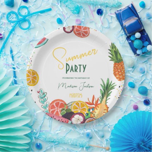 夏のパーティー黄色の熱帯果実の招待 ペーパープレート (パーティー)