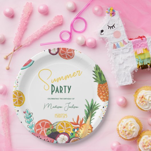 夏のパーティー黄色の熱帯果実の招待 ペーパープレート (パーティー)