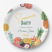 夏のパーティー黄色の熱帯果実の招待 ペーパープレート (正面)