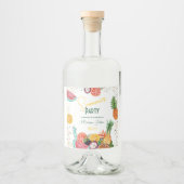 夏のパーティー黄色の熱帯果実の招待 リキュールボトルラベル (正面)