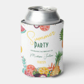 夏のパーティー黄色の熱帯果実の招待 缶クーラー (缶正面)